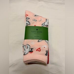 kate spade Red Crew Socks with Black Heart Logo NWT